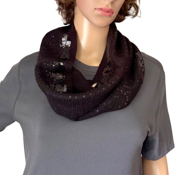Calvin Klein Black Sequin Knit Loop Scarf Collar Elegant Accessory Evening Glam - Picture 4 of 14